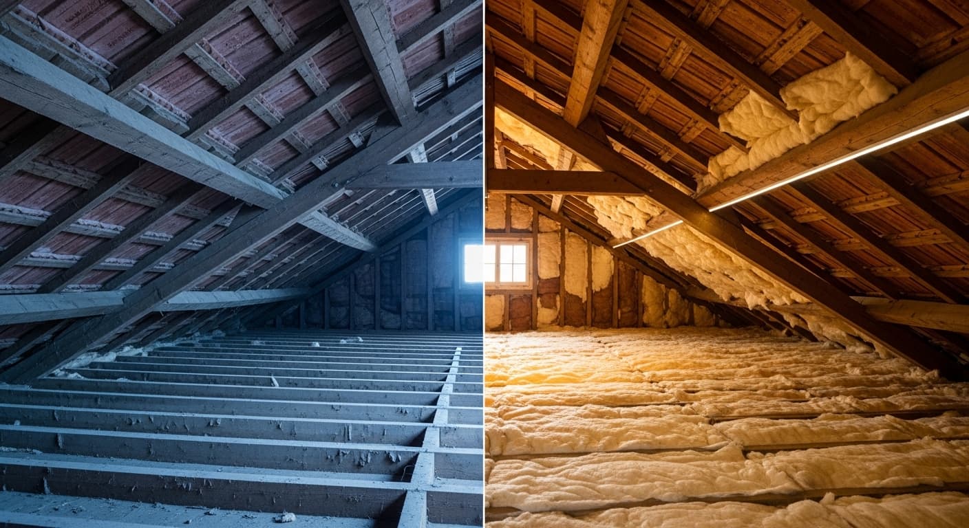 Antes y después del aislamiento en buhardilla